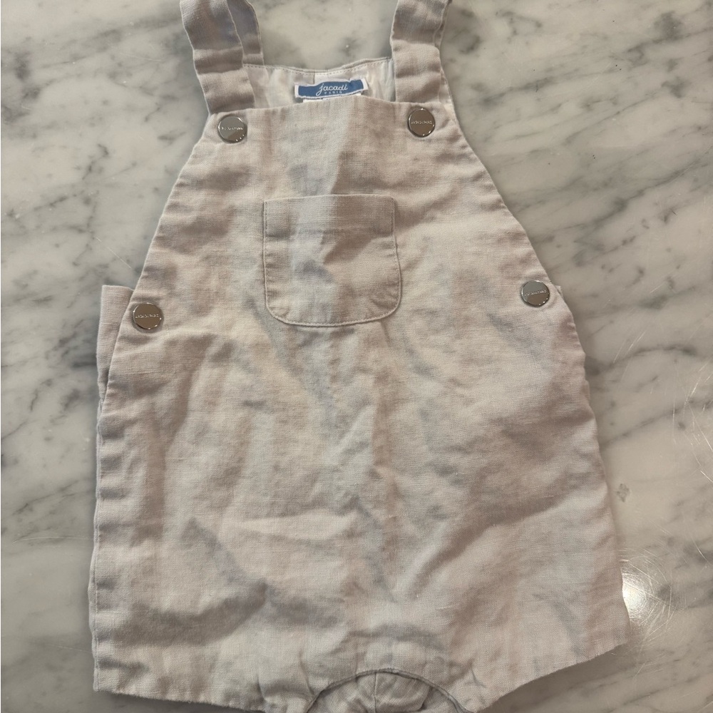 Jacadi Cream Linen Baby Romper Overalls